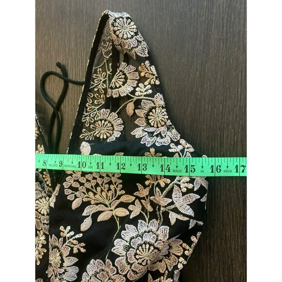 Soieblu Black & Pink/Gold Floral Embroidered Maxi Dress L - Picture 8 of 10